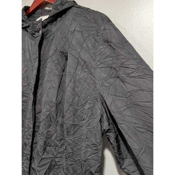 Chicos Womens Zenergy Hooded Jacket Black Full Zip Pockets Crinkle Fabric 3 (XL) - Picture 8 of 16